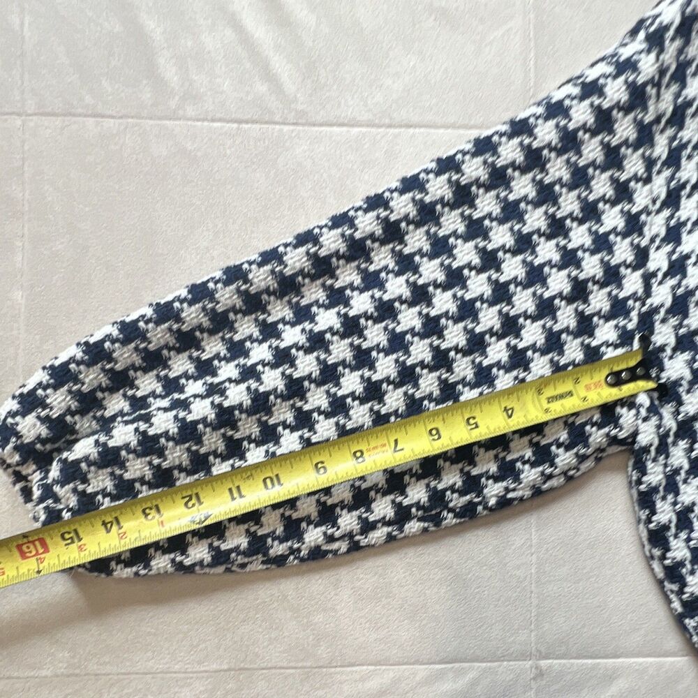 ZARA Women’s Navy/White Houndstooth Bomber Jacket L Zip Front Lined - Picture 8 of 10